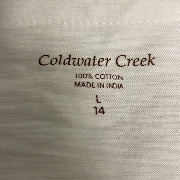 NWT Women’s Cold Water Creek Size:Large Roll tab sleeves White Scoop Neck Cotton - Picture 6 of 6